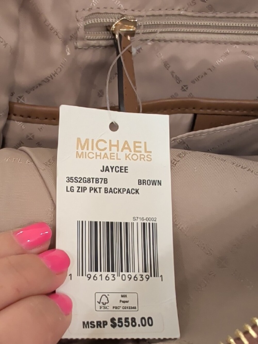 Michael Kors Jaycee Large Zip Pocket Backpack In Brown - Picture 10 of 12